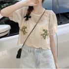 Short-sleeve Blouse / Spaghetti Strap Embroidered Top