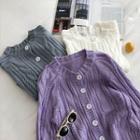 Plain Long-sleeve Cable-knit Cardigan