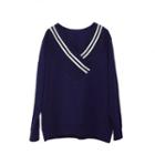 Striped V-neck Sweatshirt