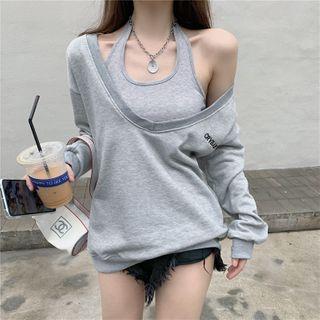 Set: Halter Top + V-neck Sweatshirt Gray - One Size