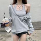 Set: Halter Top + V-neck Sweatshirt Gray - One Size