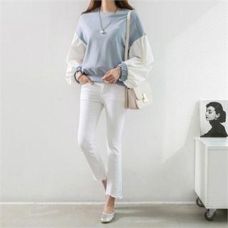 Contrast Puff-sleeve Sweatshirt