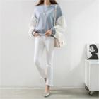 Contrast Puff-sleeve Sweatshirt