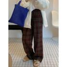 Plaid Wide Leg Pants Plaid - Red & Brown - One Size