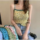 Color-block Floral Ribbed Knit Camisole Top