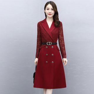 Double-breasted Lace Panel Blazer Dress