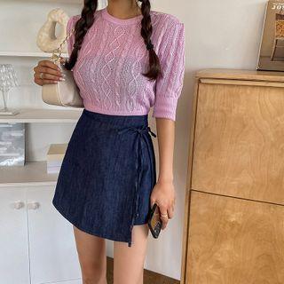 A-line Denim Mini Wrap Skirt Dark Blue - One Size