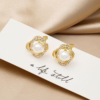 Rhinestone Faux Pearl Dangle Earring 1 Pair - E2400-2 - Gold - One Size