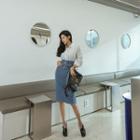 High-waist H-line Denim Skirt With Belt