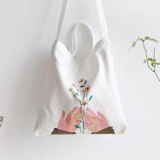 Printed Canvas Shoulder Bag White - One Size