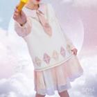 Long-sleeve Embroidered Tie-dye A-line Dress / Sweater Vest