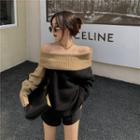 Two-tone Off-shoulder Sweater As Shown In Figure - One Size