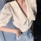 Puff-sleeve Frill Trim Collar Blouse