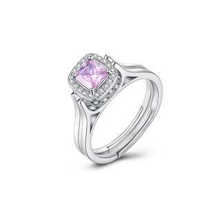 925 Sterling Silver Fashion Bright Geometric Square Pink Cubic Zircon Adjustable Ring Silver - One Size