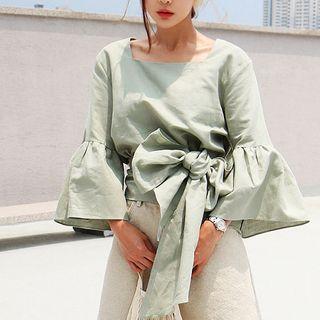 Square Neck 3/4 Sleeve Tie-waist Blouse