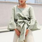 Square Neck 3/4 Sleeve Tie-waist Blouse