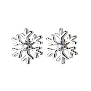 925 Sterling Silver Rhinestone Snowflake Stud Earring 1 Pair - Silver - One Size
