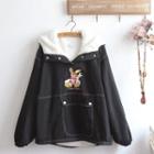 Rabbit Embroidered Hooded Jacket Black - One Size
