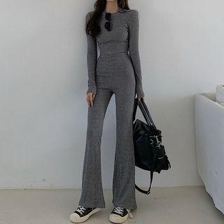 Long-sleeve Crop Top / Bell-bottom Pants