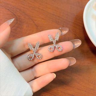Scissors Rhinestone Alloy Earring 1 Pair - S925silver Scissors Earring - Silver - One Size