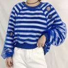 Mesh Panel Striped Pullover
