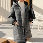 Hooded Zip-up Plaid Coat