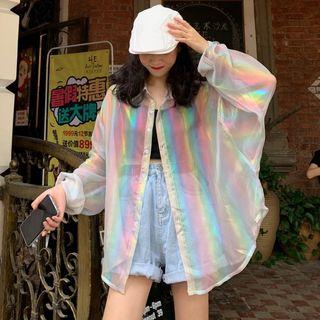 Long-sleeve Glitter Shirt As Shown In Figure - One Size
