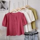 Short-sleeve Round Neck Plain Blouse