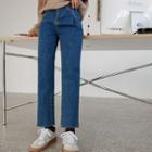 Pintuck Washed Straight-leg Jeans