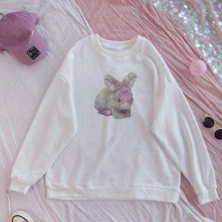 Rabbit Print Sweatshirt White - One Size