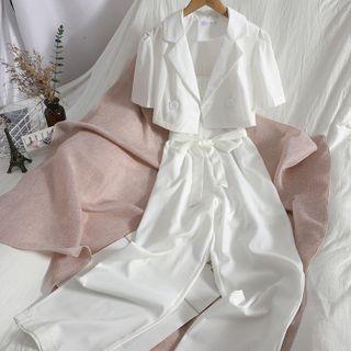 Set: Short-sleeve Blazer + Sleeveless Wide-leg Jumpsuit