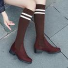 Double Stripe Block Heel Knee-high Boots