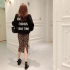 Lettering Pullover / Leopard Print Midi Skirt