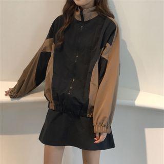 Color Block Zip Jacket / Mini A-line Skirt