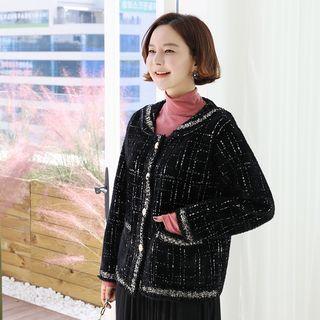 Sailor-collar Contrast-trim Tweed Cardigan