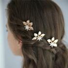 Wedding Rhinestone Star & Leaf Hair Stick Set Of 3 - Gold - One Size