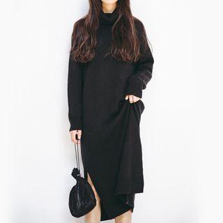 Turtleneck Slit Midi Sweater Dress