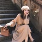 Puff-sleeve Cable Knit Sweater Dress