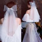 Bow-accent Wedding Veil White - One Size