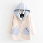 Hooded Embroidery Button Woolen Coat