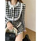 Lace Trim Houndstooth Button Jacket Houndstooth - Black & White - One Size