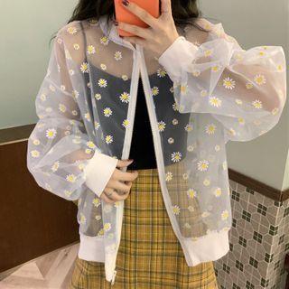 Floral Sheer Zip-up Jacket