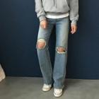 Cutout-knee Straight-cut Jeans