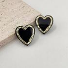 Heart Resin Alloy Earring 01 - 1 Pair - Earrings - Love Heart - Gold & Black - One Size
