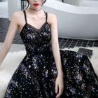 Sequined Spaghetti Strap Midi A-line Dress