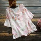 Short-sleeve Floral Print Panel Blouse