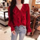 Ruffled-trim V-neck Shirt