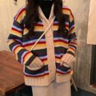 Rainbow-stripe Knit Cardigan As Shown In Figure - One Size