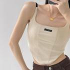 Lettering Tag Square-neck Cropped Open-back Sports Camisole Top