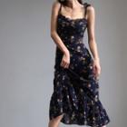 Ruffle-trim Floral A-line Sleeveless Dress